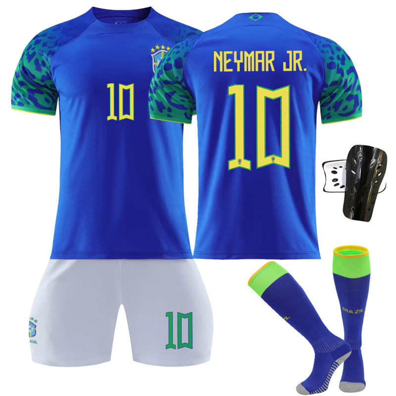Bestseller Brazil Away Blue No Vin cius Neymar Jesus Jersey Set Football Uniform Ddmysat
