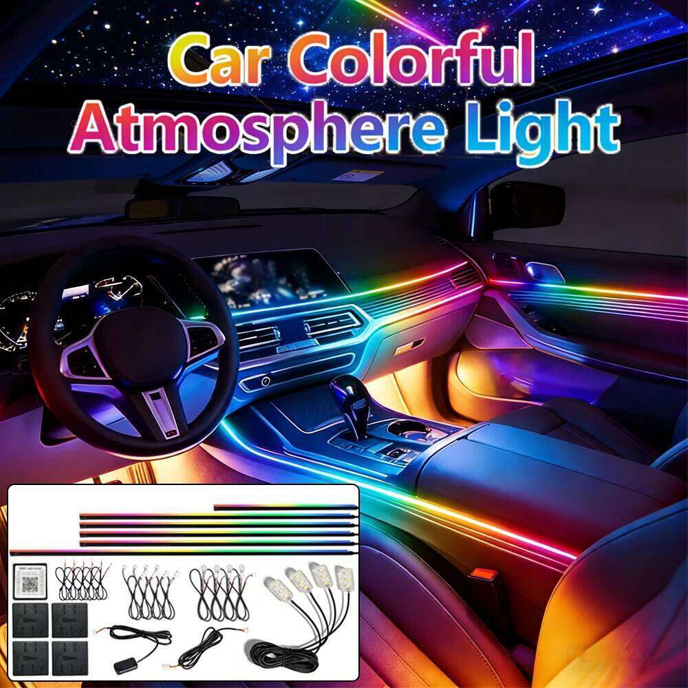 18 in 1 RGB Ambient Kit 64 Color Music APP Dynamic Streamer LED Hidden Acrylic Neon Strip Car Interior Light