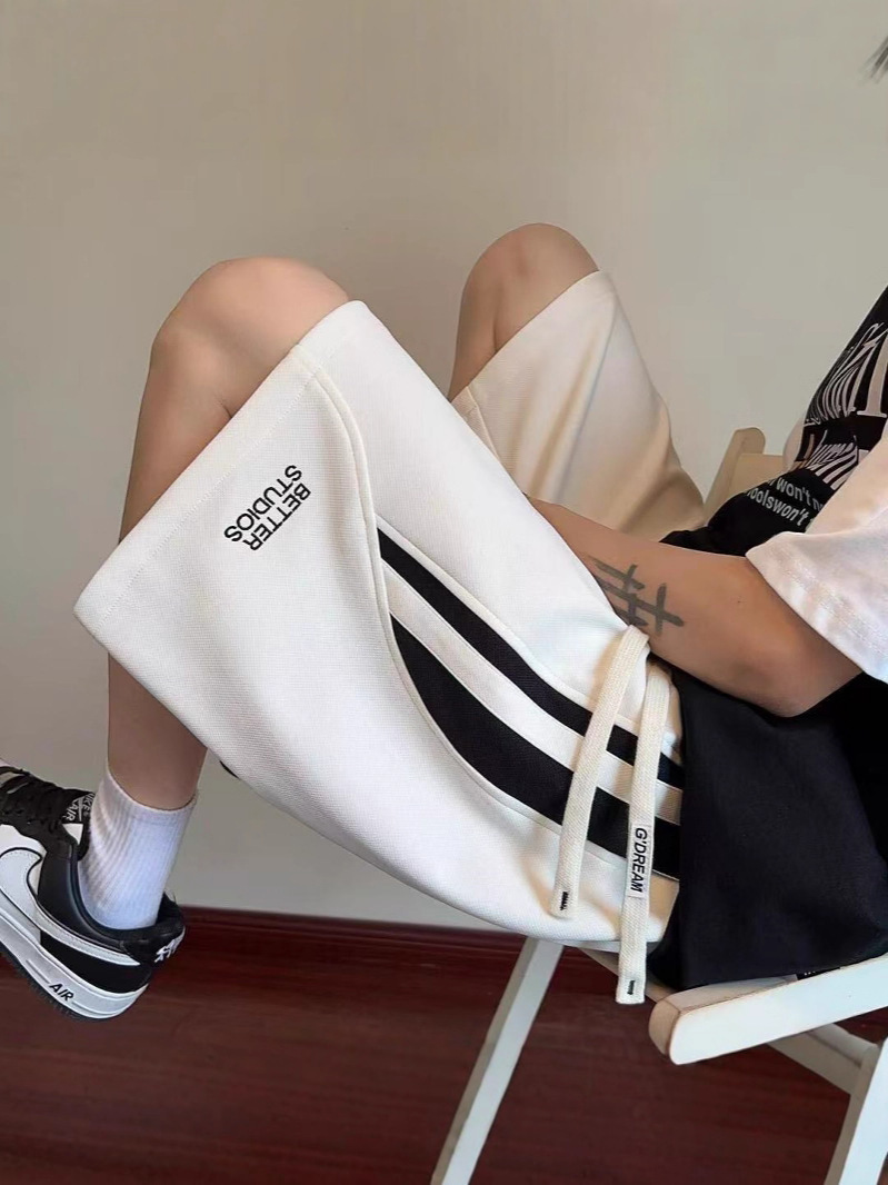 American Embroidered Striped Shorts, Summer Loose Versatile Sports 5-inch Pants, Trendy Casual Bottoms