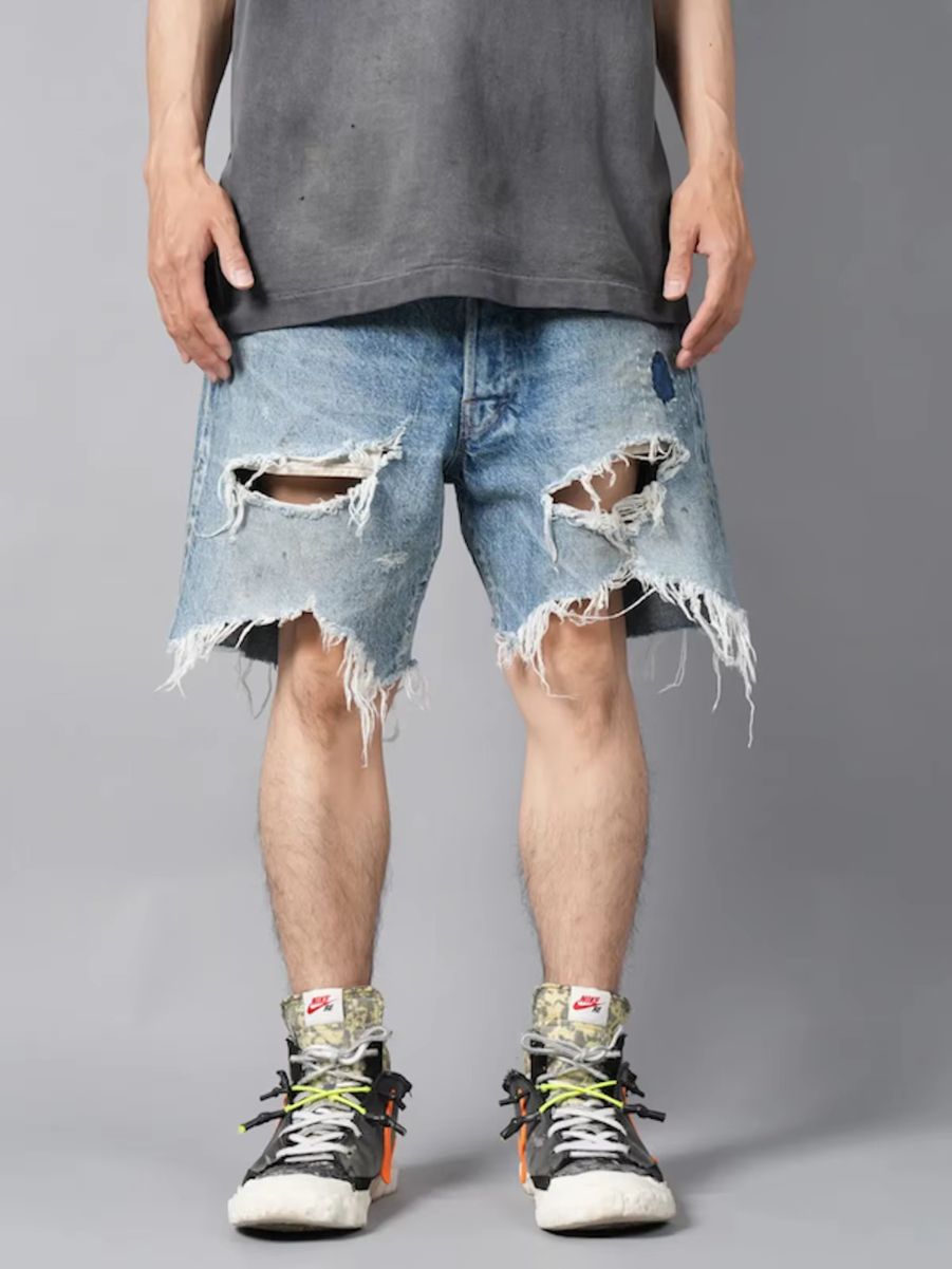 MIJKO Patched Distressed Unisex Frayed Blue Jeans Shorts ZJ148