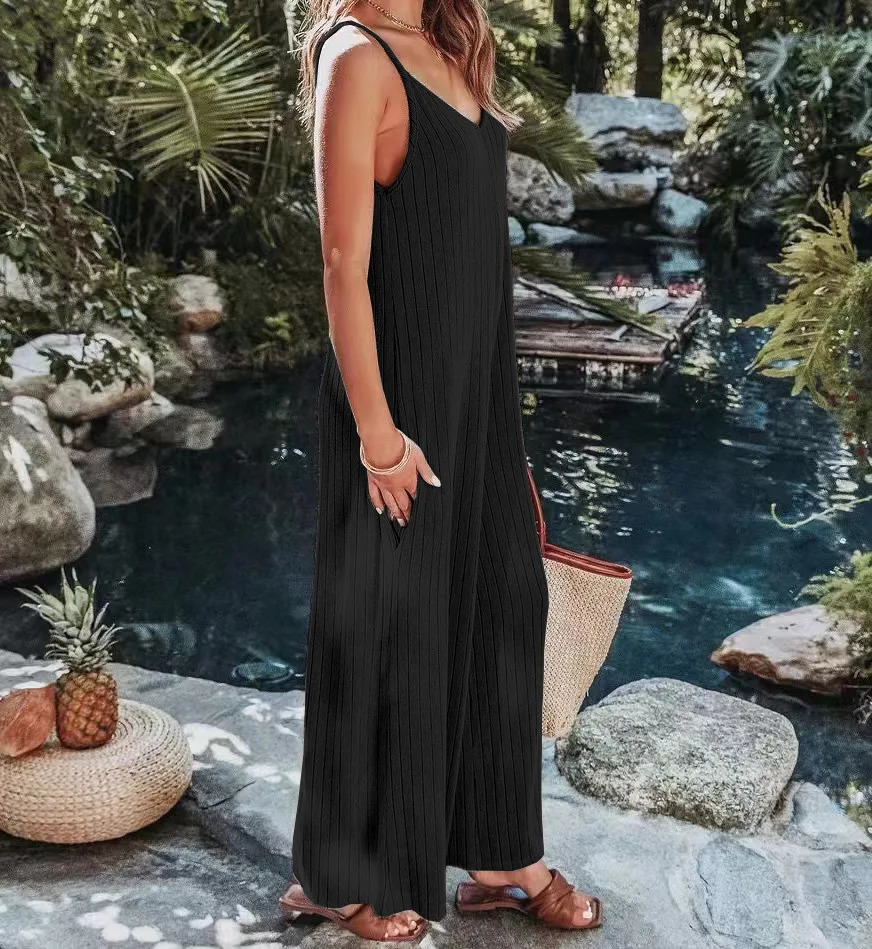 Europe and America Jumpsuit Womens Cross border Summer Female Thread Backless Solid Color Sexy jumpsuit 260506