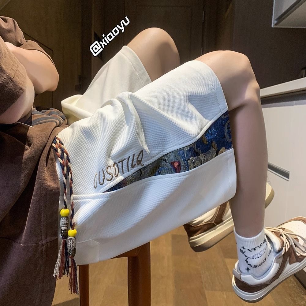 2026 New Chinese Trend High Street Embroidered Casual Shorts, Men's Plus Size Stylish Sports 5 Inch Pants