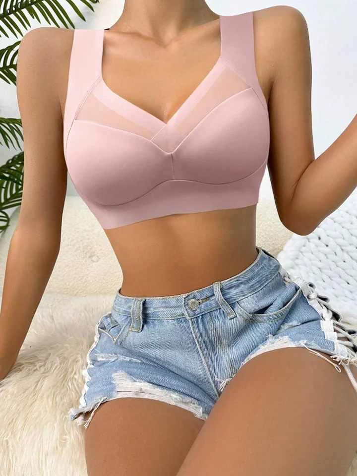 B144 Women's Plus Size Sexy Light Blue Wireless Middle Mold Cup Sport Bras - 3-Pack Seamless Triangle Bralettes, Lace Padless Tops - view 4