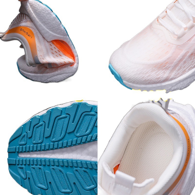 Women's Lightweight White-Orange Gradient Mesh Running Minimalist Shoes With Breathable Upper And "XO" Logo