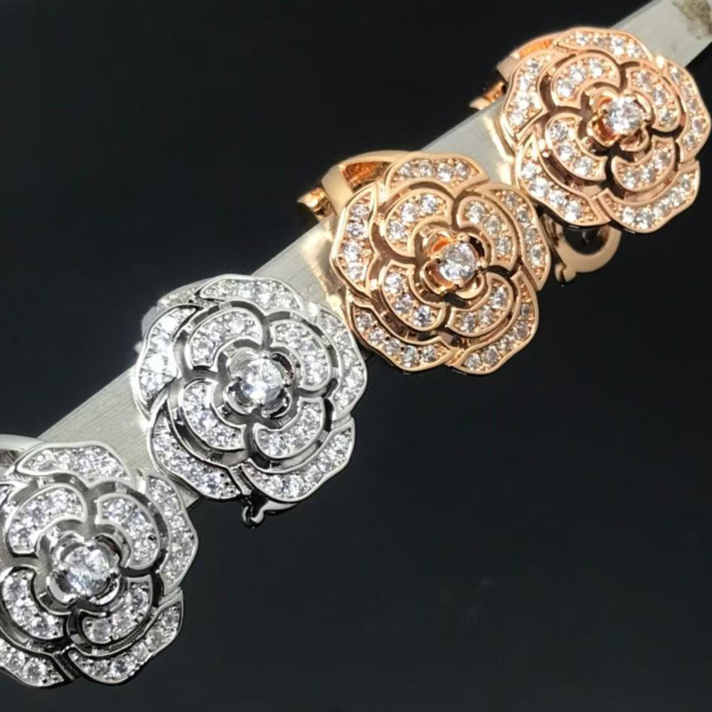 YCP 3D Rose Camellia Ear Cuff - Miniature Cubic Zirconia Pocket Clip Earrings with No Perforation Spiral Jewelry 250415