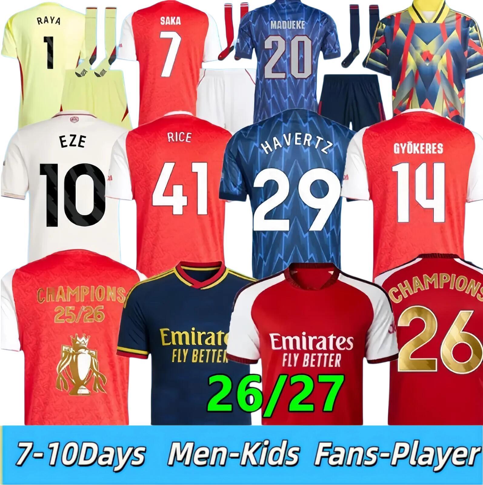 Arsenally 2026 Soccer Jerseys Champions kit tops SAKA GYOKERES 25 26 EZE ODEGAARD RICE MADUEKE MARTINELLI BERGKAMP HENRY kids Shirt men kids kits