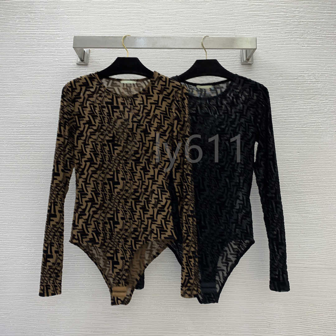 Luxury Women Tops Shirts Sexy Lace See-through Bodysuit Long Sleeve Embroidered Logo Translucent Bodysuit For Party Tshirt Designer Womens Clothes