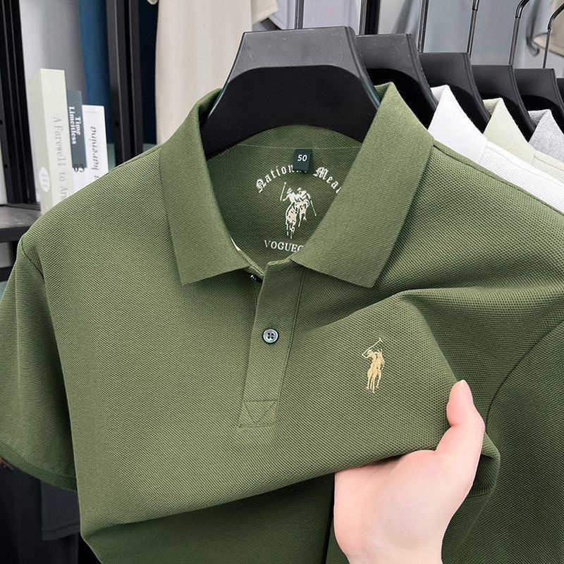 Business short-sleeve embroidered solid color T-shirt new mens POLO shirt with a turn-down collar summer casual loose top for men