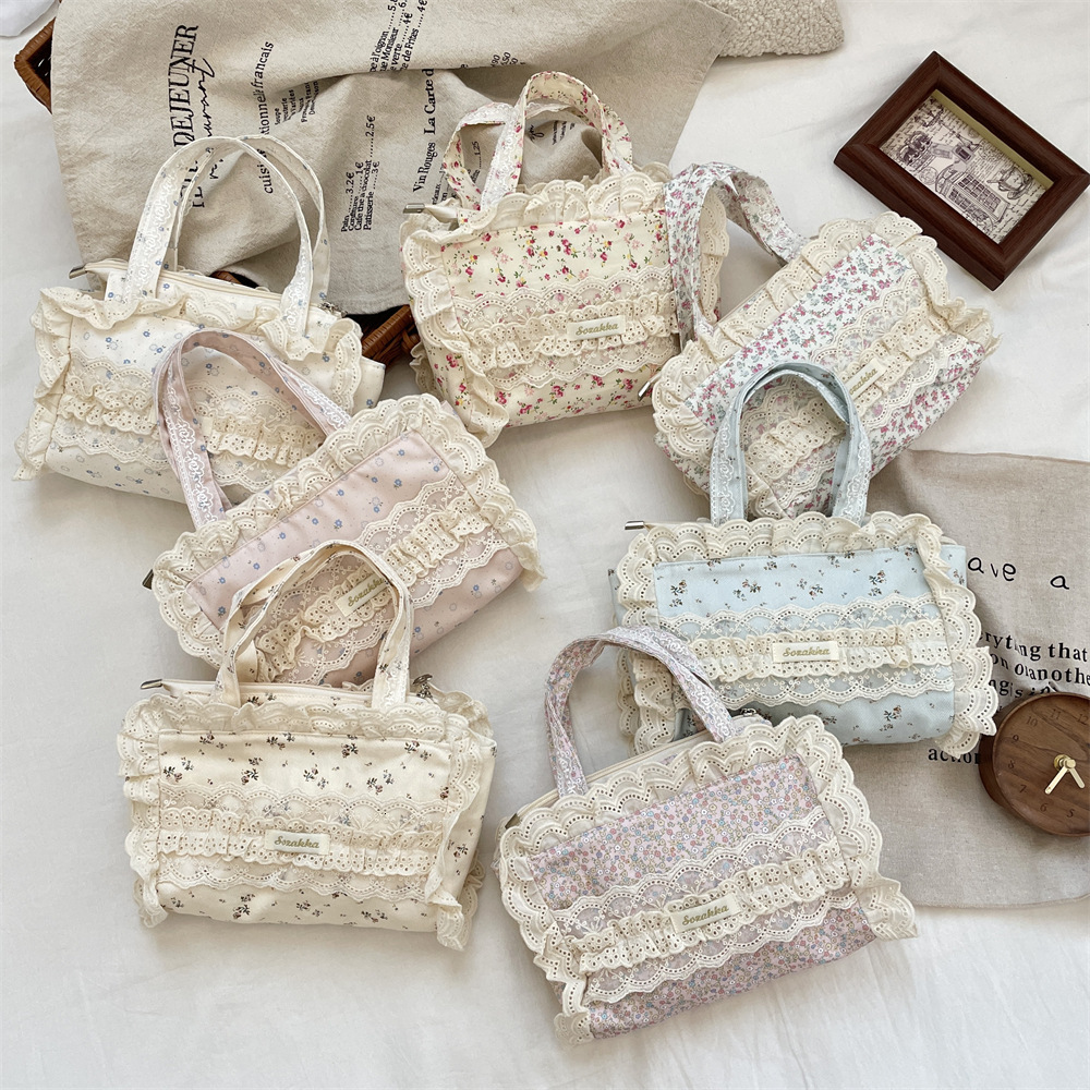 JIAERDI Sweet Lace Y2k Hand Bag Women Girls Bow Cute Canvas Bucket Bag Female Harajuku Fairycore Messenger Bag Bolso Mujer 240810
