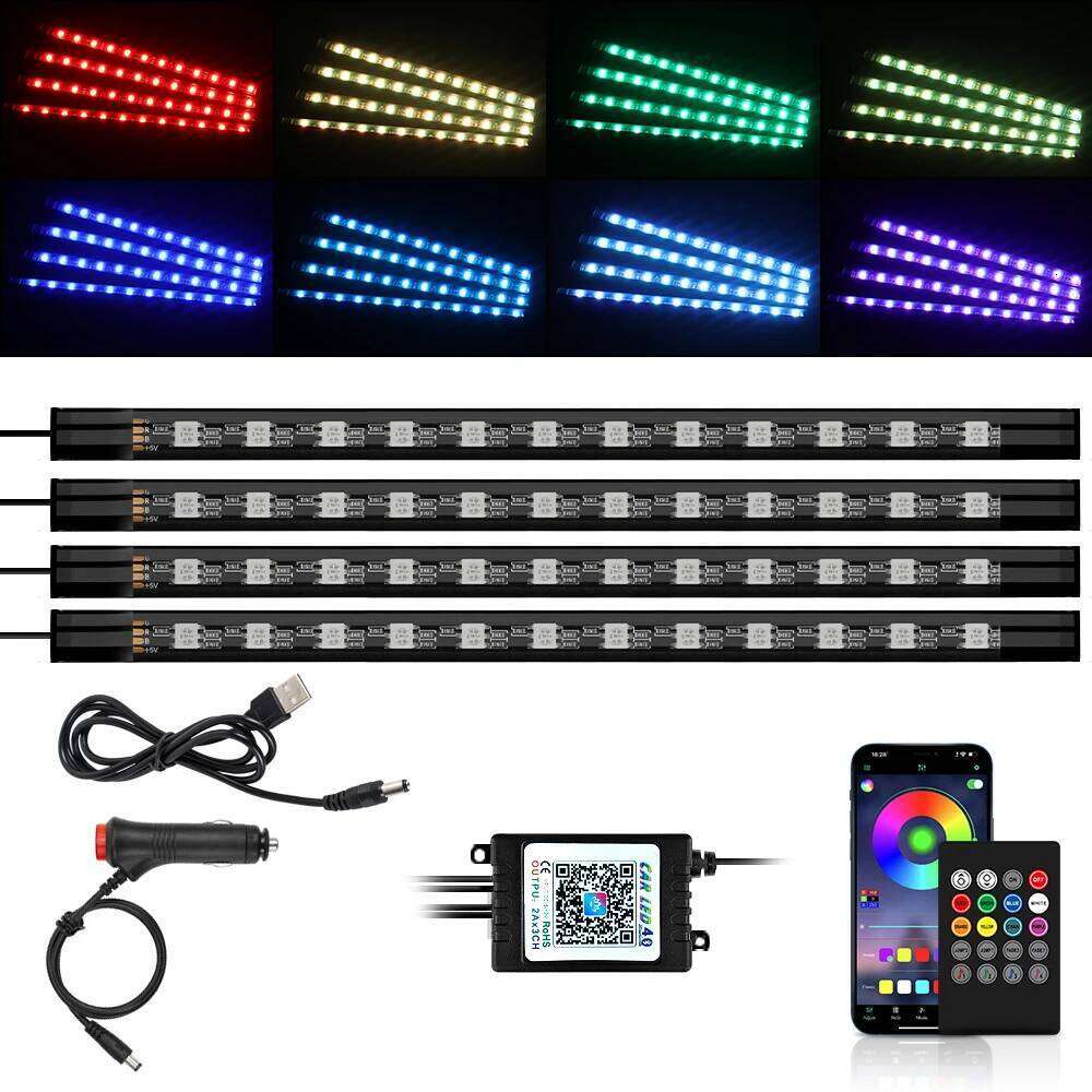 LED Car Interior Ambient Foot Light with USB Wireless Remote Music App Control Auto RGB Atmosphere Decorative Lamps - view 5