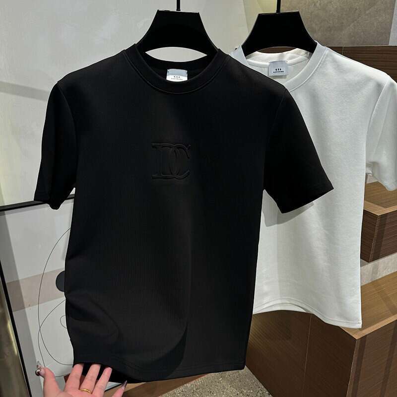 Luxury Designer 2026 Early Spring New Trendy Solid Color Round Neck Simple Embossed Plain T-shirt With Short Sleeves, Fashionable Men's Clothing 
