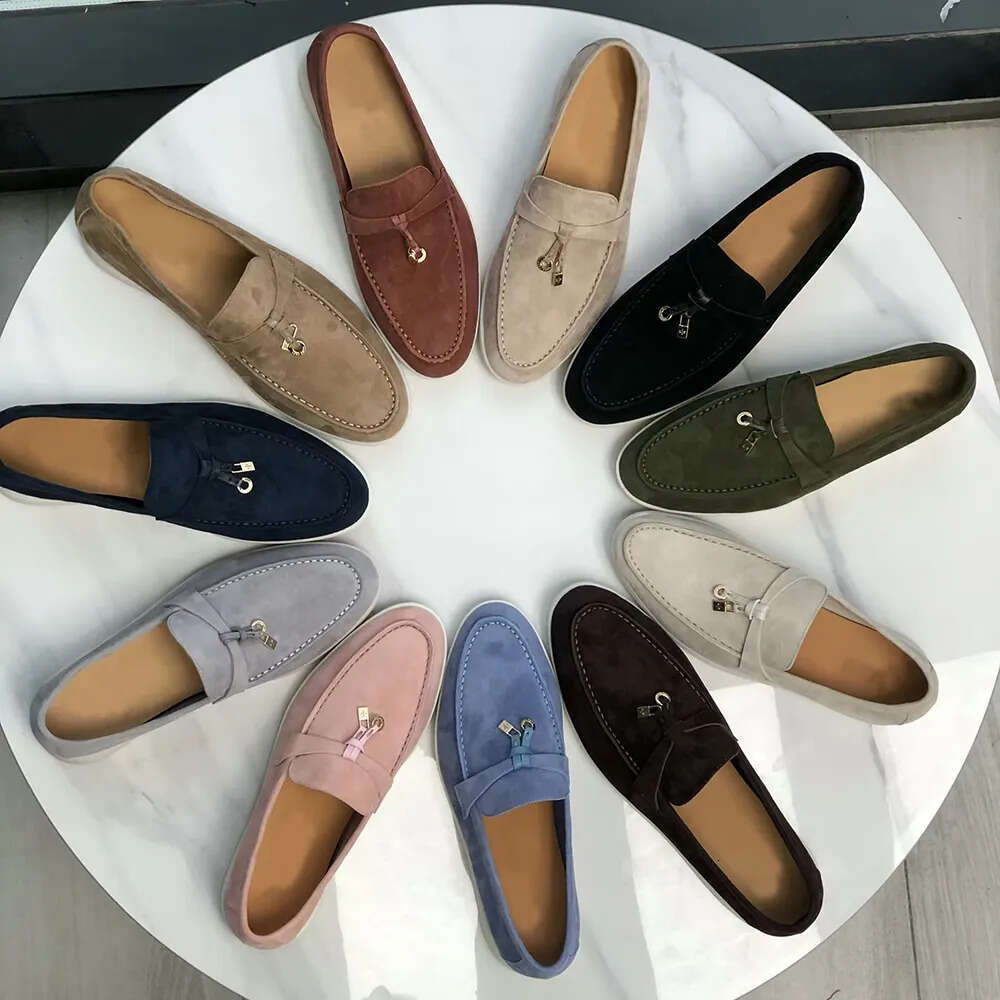 Loropinashoes Women Loafers Mules Designer Dress Shoes Men Woman Luxury Loafer Mule Suede Moccasins Genuine Leather Casual Office Shoe Apricot Black 46F