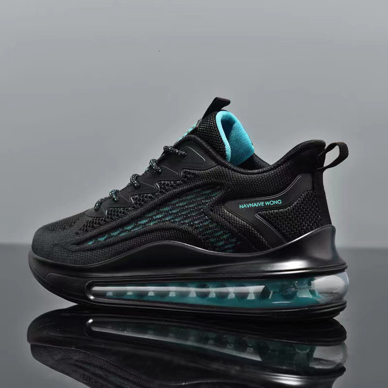 Mens running shoes Black Mesh Air Cushion Sneakers With Teal Accents Print Daily Outfit