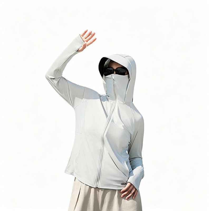 Wholesale customized breathable full zipper sun protection hooded sweatshirt, suitable for women's outdoor hiking and running sun protection clot