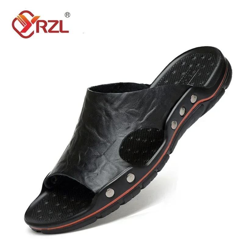 YRZL Mens Sandals PU Leather Classic Summer Men Slippers Soft Black Slippers Big Size Slippers Lightweight EVA Slides for Men 260625 - view 3