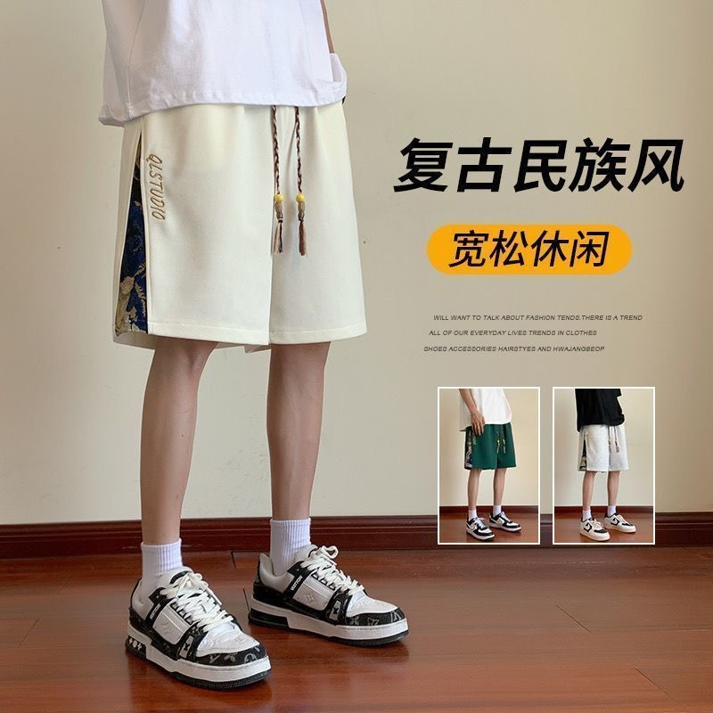 2026 New Chinese Trend High Street Embroidered Casual Shorts, Men's Plus Size Stylish Sports 5 Inch Pants
