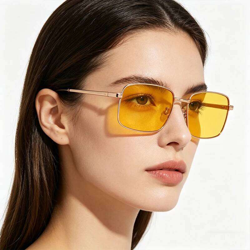 Rectangular Night Vision Polarized Sunglasses for Men Women Fashion Trend Vintage Driving Yellow Square Sun Glasses Eyewear 2026 26Y0506