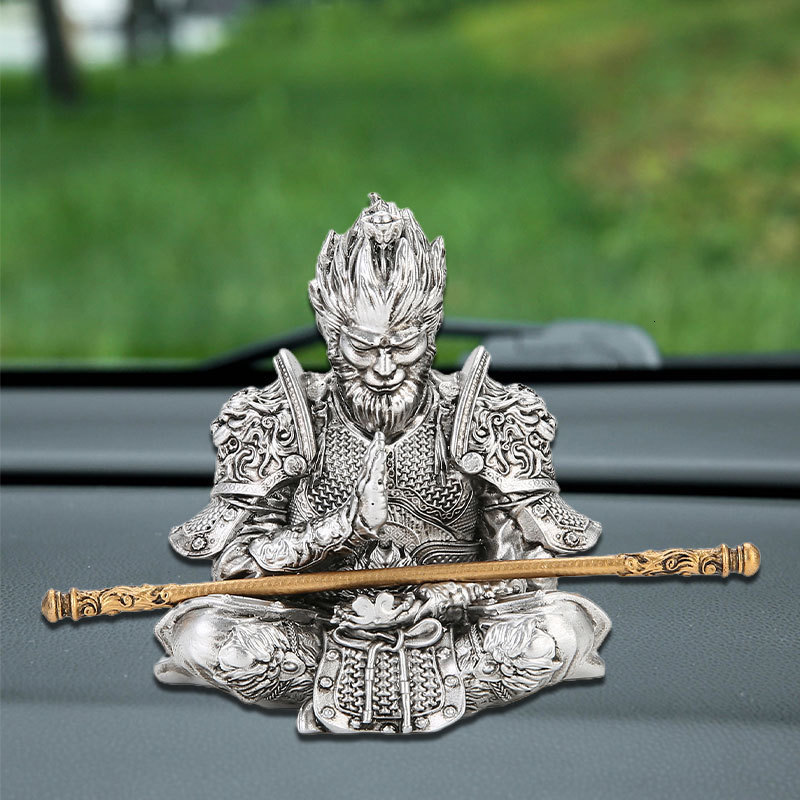Vibrant Monkey King Figurine - 1 Set Hand-Painted Plastic Car Dashboard Ornament with Golden Hooped Staff 260227