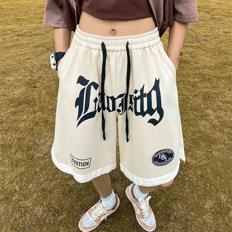 American Letter Basketball Shorts, Men's Thin Loose Streetwear, Plus Size Casual 5 Inch Shorts for Training Running Sports