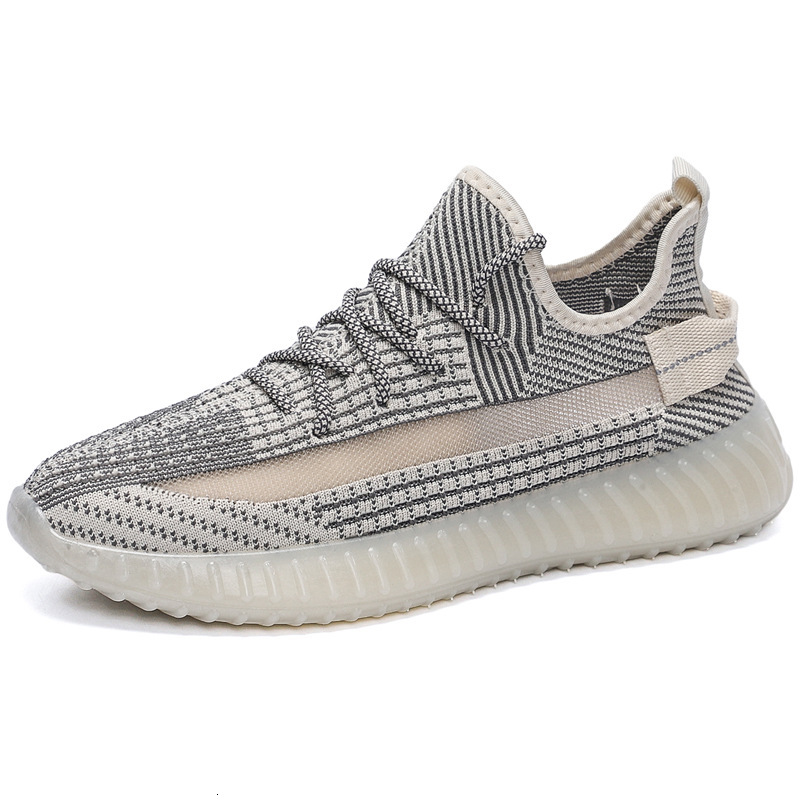 Men's Casual Gray Striped Knit Sneakers With Breathable Upper And Translucent Sole
