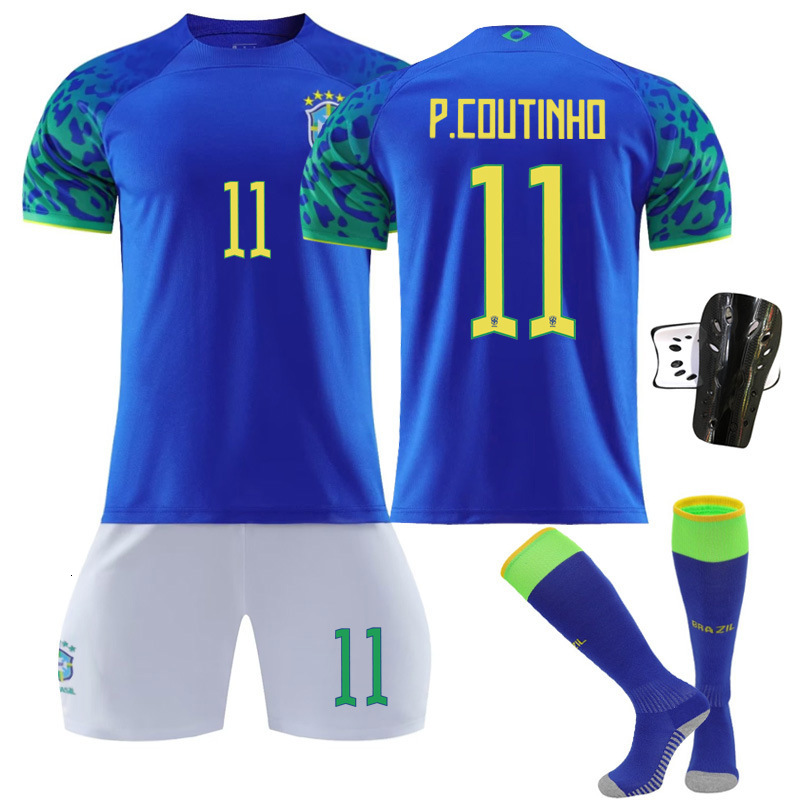Bestseller Brazil Away Blue No Vin cius Neymar Jesus Jersey Set Football Uniform Ddmysat
