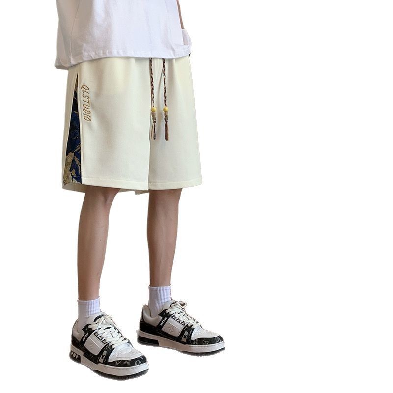 2026 New Chinese Trend High Street Embroidered Casual Shorts, Men's Plus Size Stylish Sports 5 Inch Pants