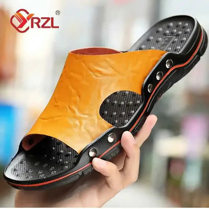 YRZL Mens Sandals PU Leather Classic Summer Men Slippers Soft Black Slippers Big Size Slippers Lightweight EVA Slides for Men 260625 - view 6