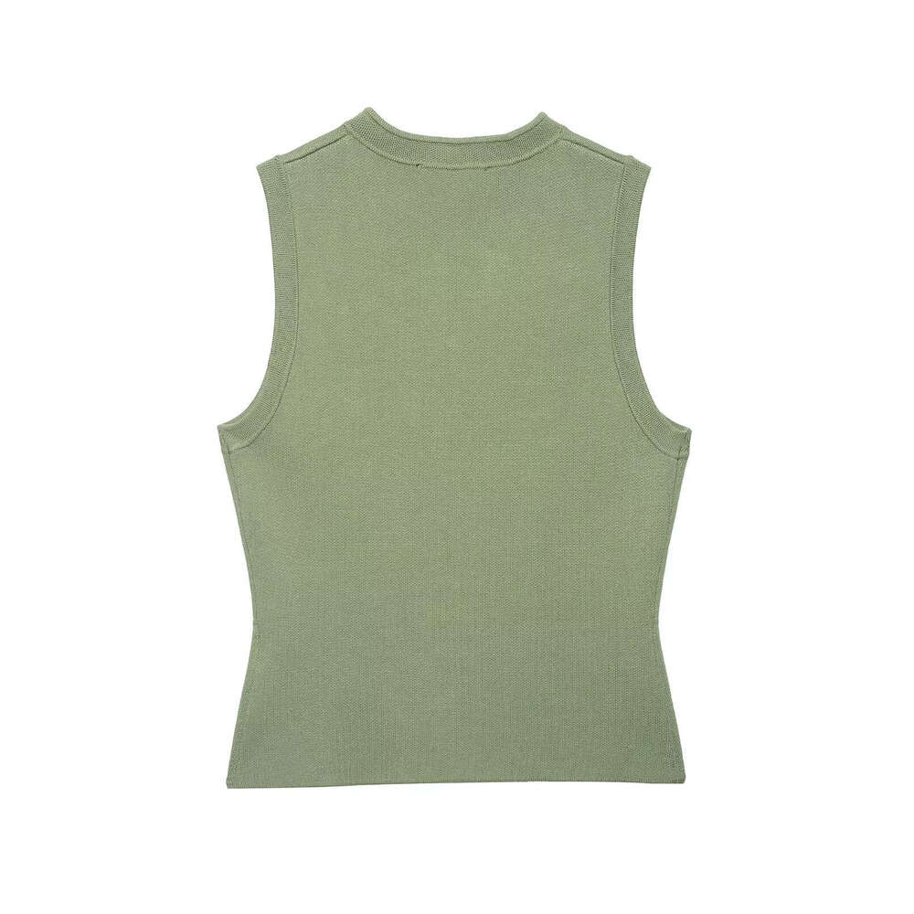 Cross-Border Women's New Summer Fashion European American Style Sleeveless Knitted With Stand-Up Collar And Double-Breasted Buttons, Stylish Shor