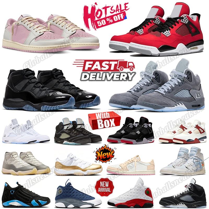 With Box 4s 11s 1s Designer Sport Shoes Basketball Shoes Gamma Blue Black Cat Toro Bravo Wolf Grey 5s White Metallic Sail Tropical Pink Men Women Outdoors Sneakers 36-47
