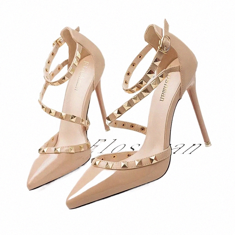 women's Shoes Rivet Roman Sandals PUMPS Sexy Slim Stiletto Nightclub High Heels Shallow Mouth Luxury Designer Pointed Sandalias W6nV#