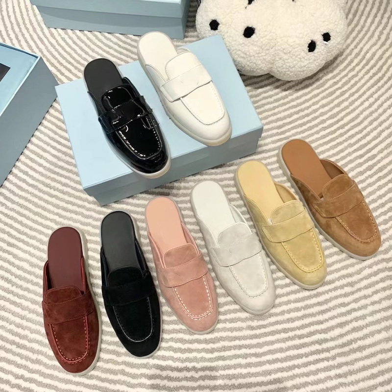 latest designer dress shoes top quality slippers Cashmere Leather womens loafers High elastic beef tendon bottom casual Flat Heel Soft sole Summer work Office shoe