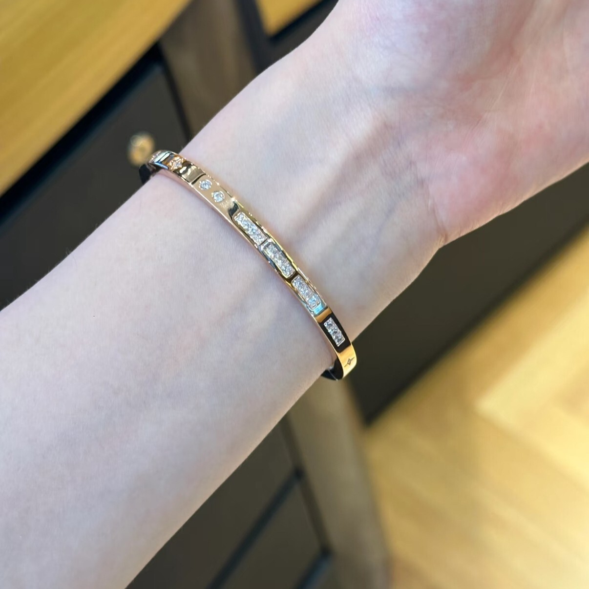 Apmmonaco Jewelry Designer Luxury Woman Men Luxe Bangle Morse Code For Couples In Rose And White Gold Two Tone Bracelet - view 4
