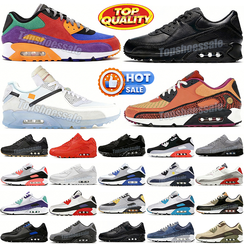 Designer 90s Running Shoes 90 Trainer Mens Women Sneakers Desert Camo Navy Sail Vintage Volt Obsidain Moss Green Breathable Chaussures Outdoor Sports Shoes With Box