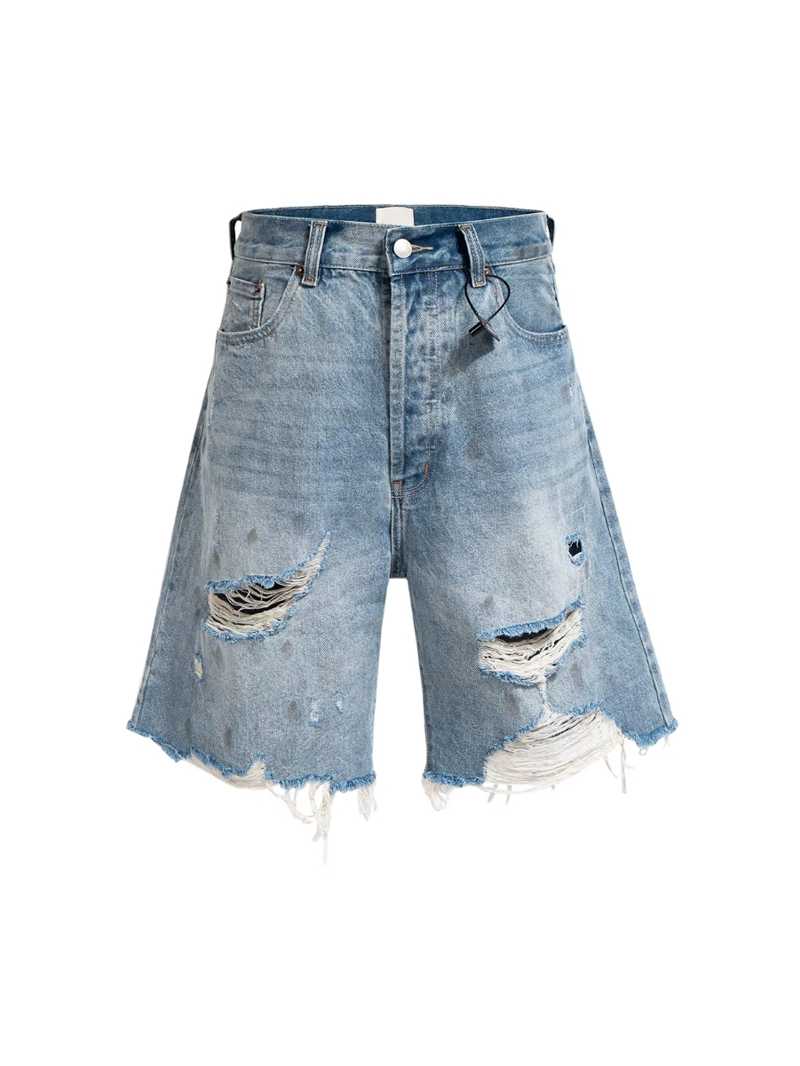 MIJKO Patched Distressed Unisex Frayed Blue Jeans Shorts ZJ148