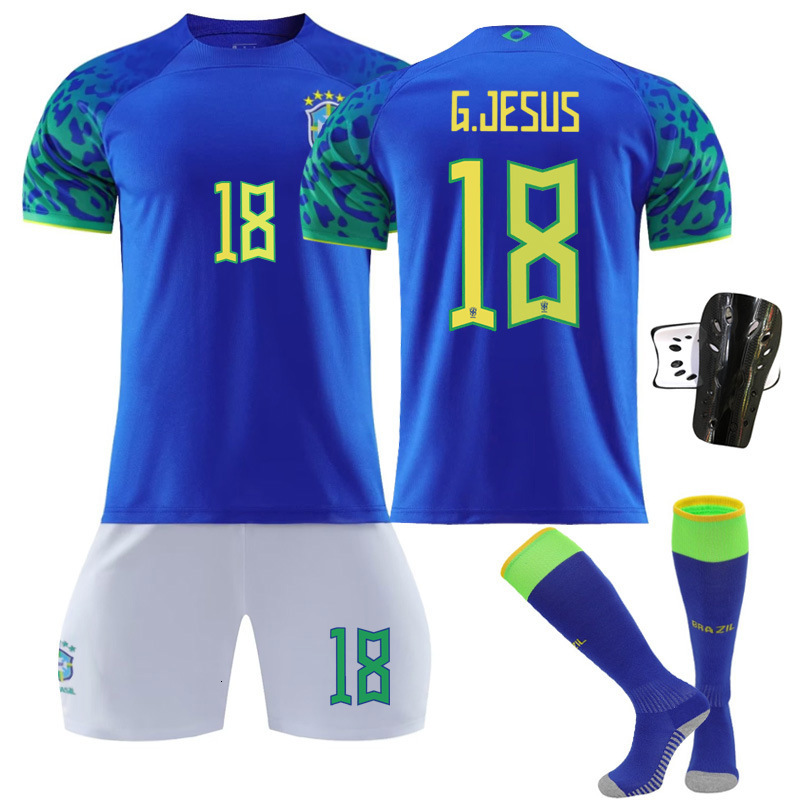 Bestseller Brazil Away Blue No Vin cius Neymar Jesus Jersey Set Football Uniform Ddmysat