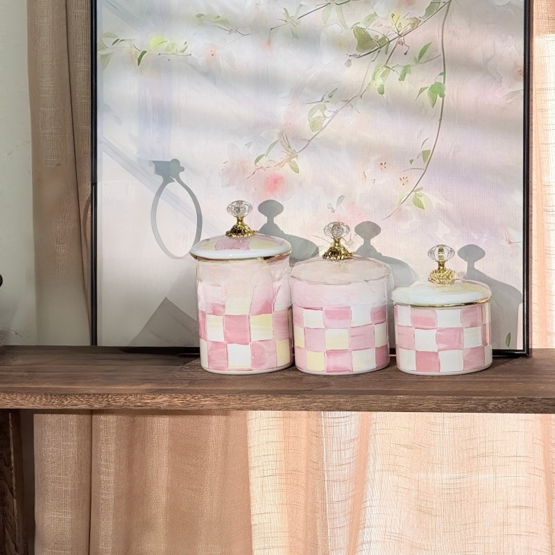 Retro Enamel Jewelry Storage Box with Diamond-Cut Lid and Multi-Use Kitchen Canisters