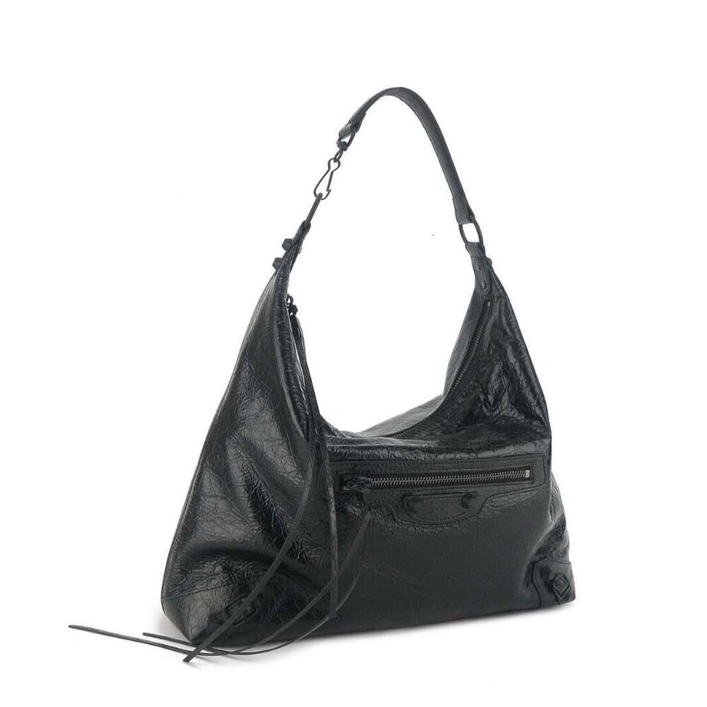 New Oil Wax Leather City Hobo Studded Biker Large Capacity Shoulder Handbag Tote Bag Underarm SENYY