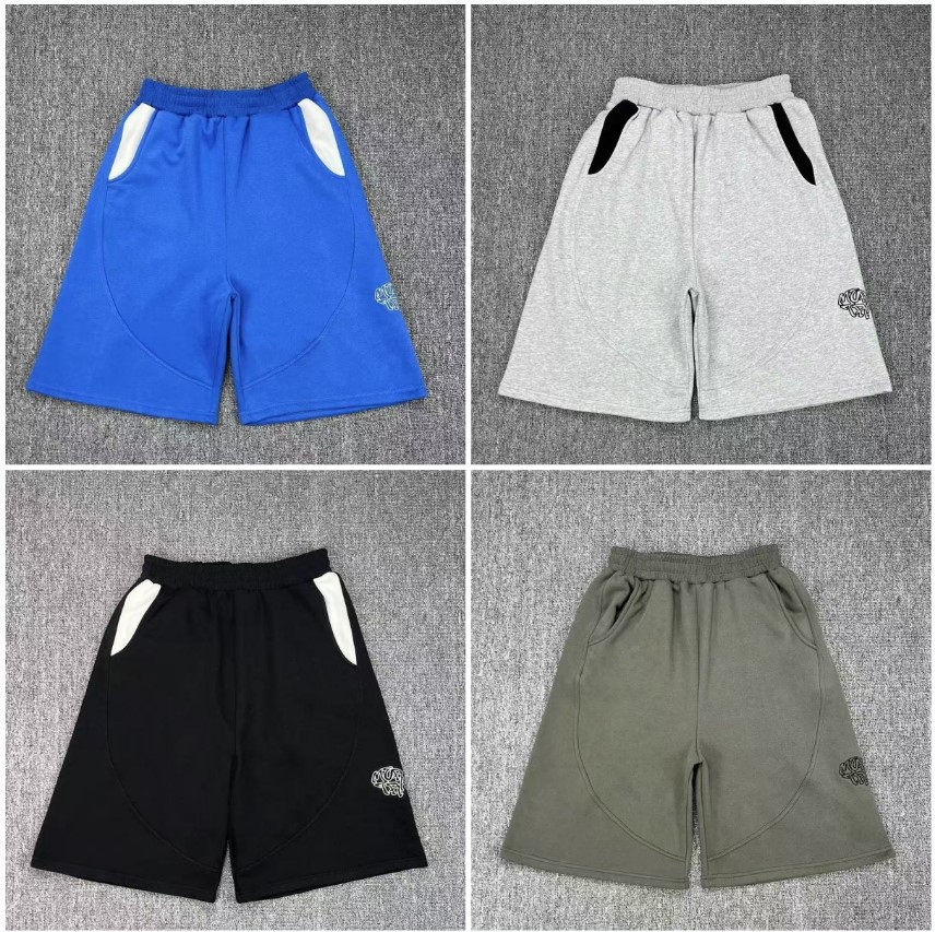 Men's Shorts Black and White Color-block Embroidered Hip-hop Shorts, Cotton Breathable Y2K Knee-length Shorts