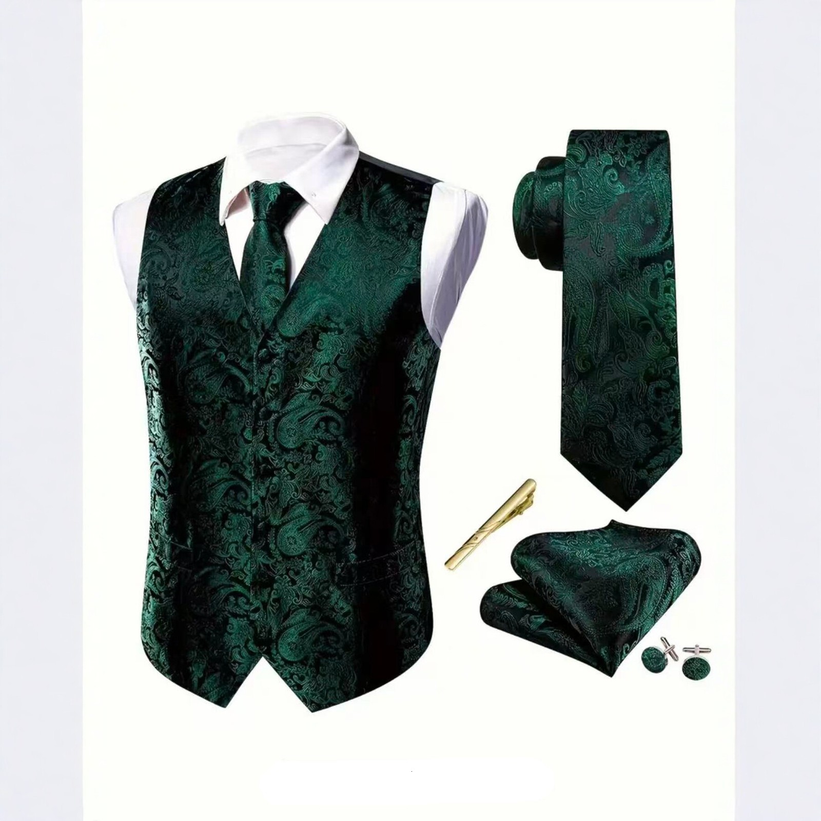Hi-Tie Navy Blue Mens Vest Formal Silk Paisley Waistcoat Jacket Tie Handkerchief Cufflinks Set For Male Dress Suit Wedding Party 240615