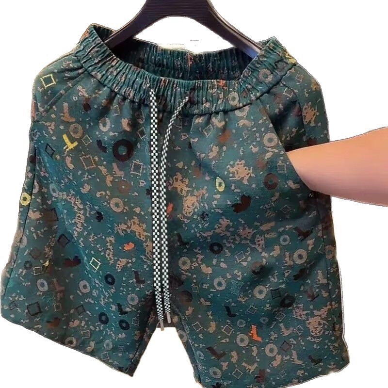 Summer Men's Printed Shorts, American Tone Dark Pattern Fashion, European & American Trendy Luxury Retro Full Print Design