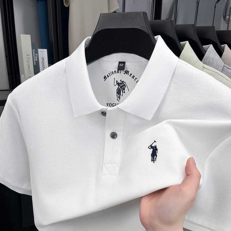 Business short-sleeve embroidered solid color T-shirt new mens POLO shirt with a turn-down collar summer casual loose top for men