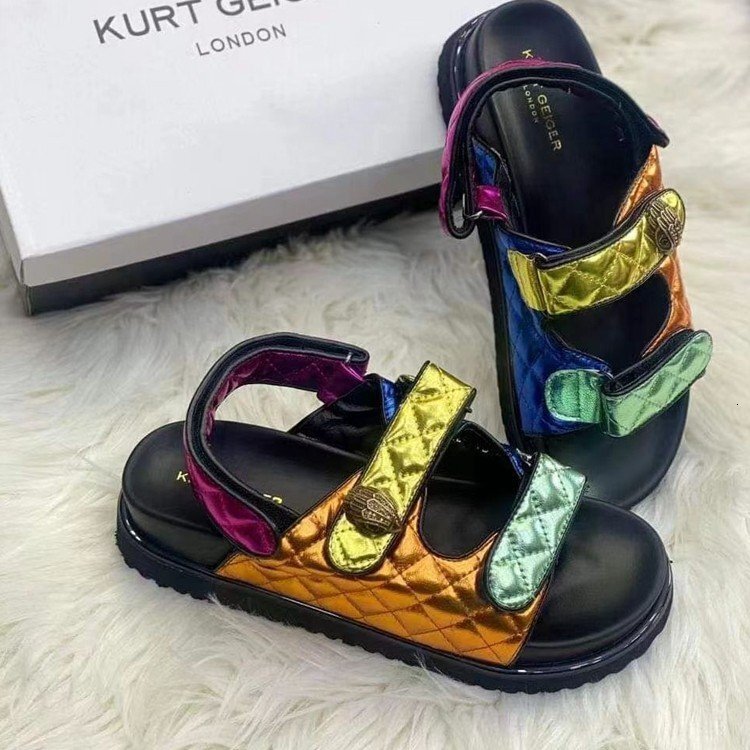 Designer shoe European and American Style New Round Toe Velcro for Women, Large Size, Colorful Thick-Soled Beach Sandals