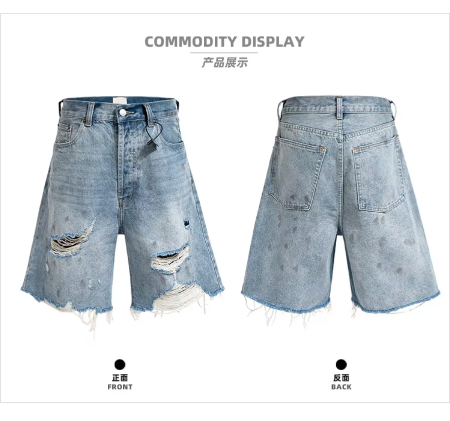 MIJKO Patched Distressed Unisex Frayed Blue Jeans Shorts ZJ148