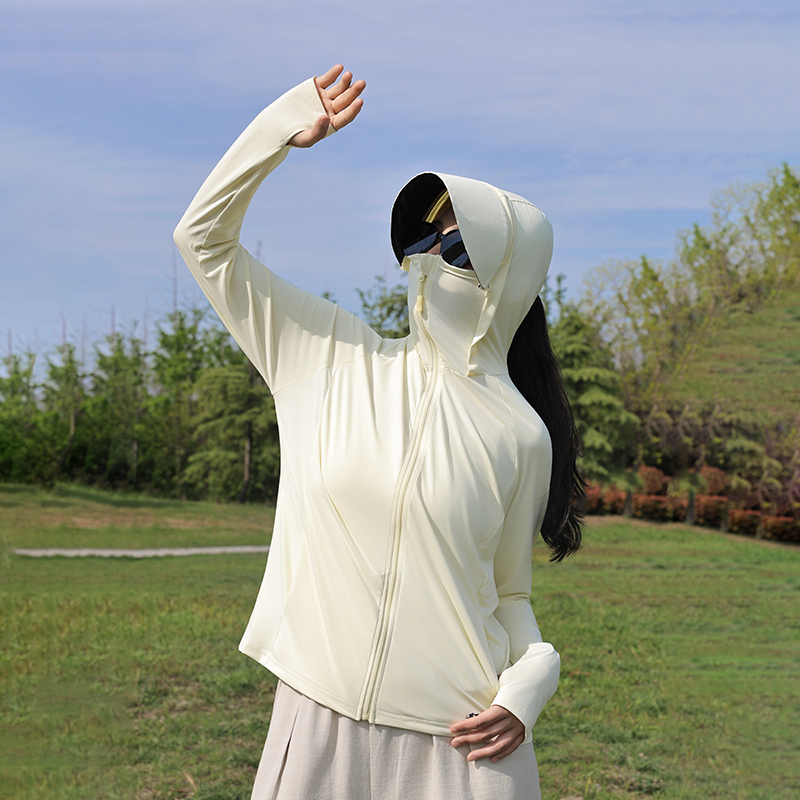 Wholesale customized breathable full zipper sun protection hooded sweatshirt, suitable for women's outdoor hiking and running sun protection clot