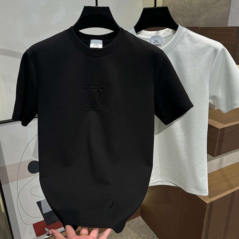 Luxury Designer 2026 Early Spring New Trendy Solid Color Round Neck Simple Embossed Plain T-shirt With Short Sleeves, Fashionable Men's Clothing 