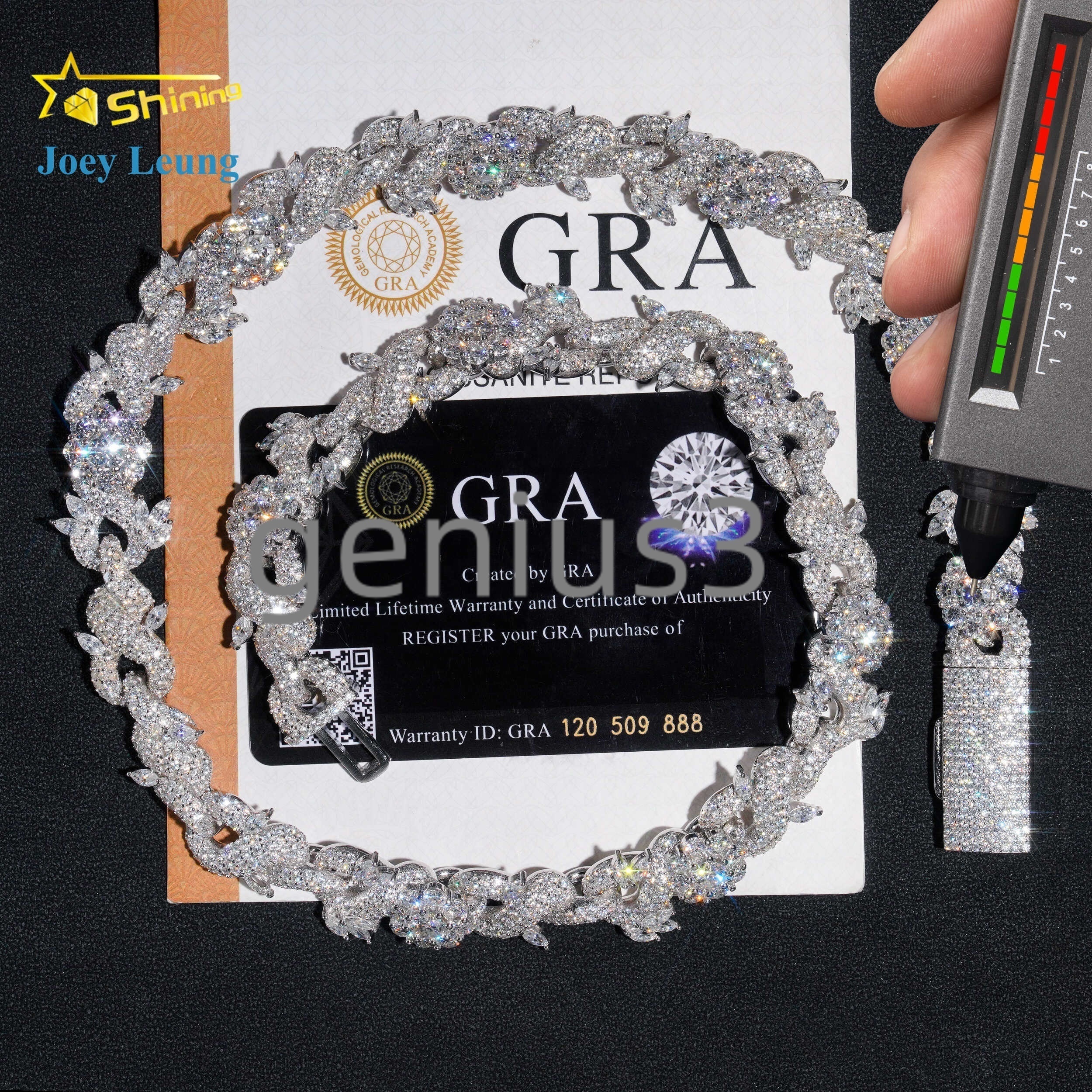 New Custom Design Silver 925 Fashion Luxury Flower Moissanite Diamond Hip Hop Jewelry Iced Out 15MM Cuban Link Chain