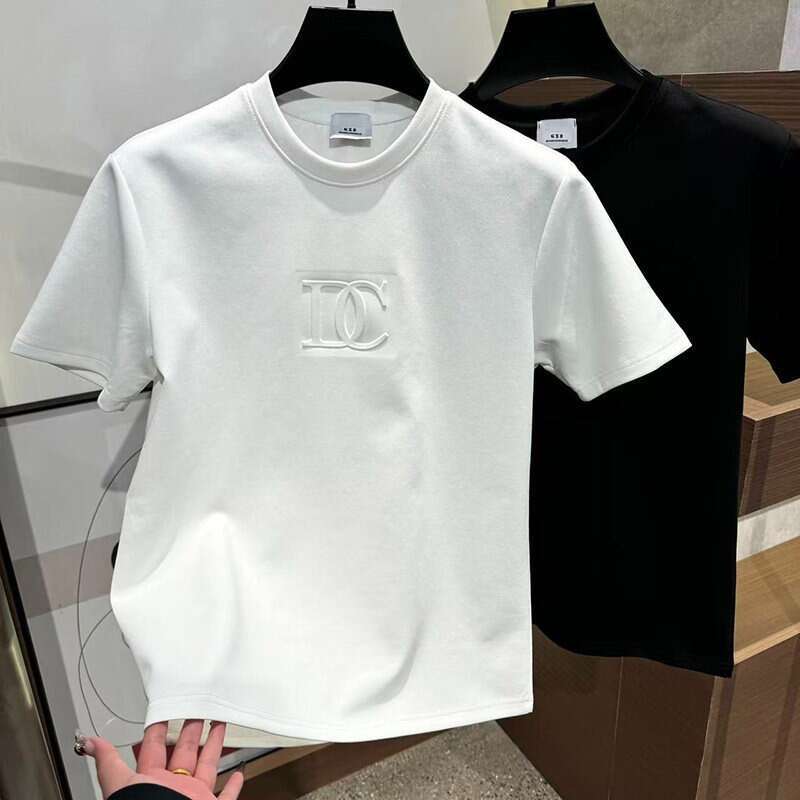Luxury Designer 2026 Early Spring New Trendy Solid Color Round Neck Simple Embossed Plain T-shirt With Short Sleeves, Fashionable Men's Clothing 