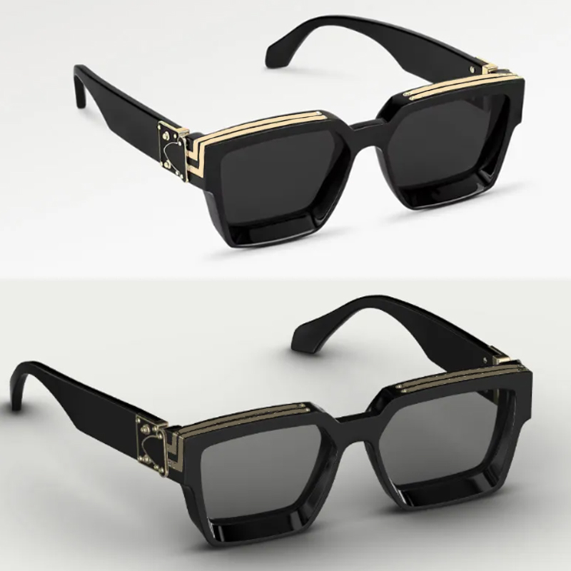 1.1 Millionaires Sunglasses 25SS Z1165 Black Acetate Frame Gold Metal Lock Hinge Mens Womens Square Virgil Abro Luxury Sunglasses UV Protection: 100%