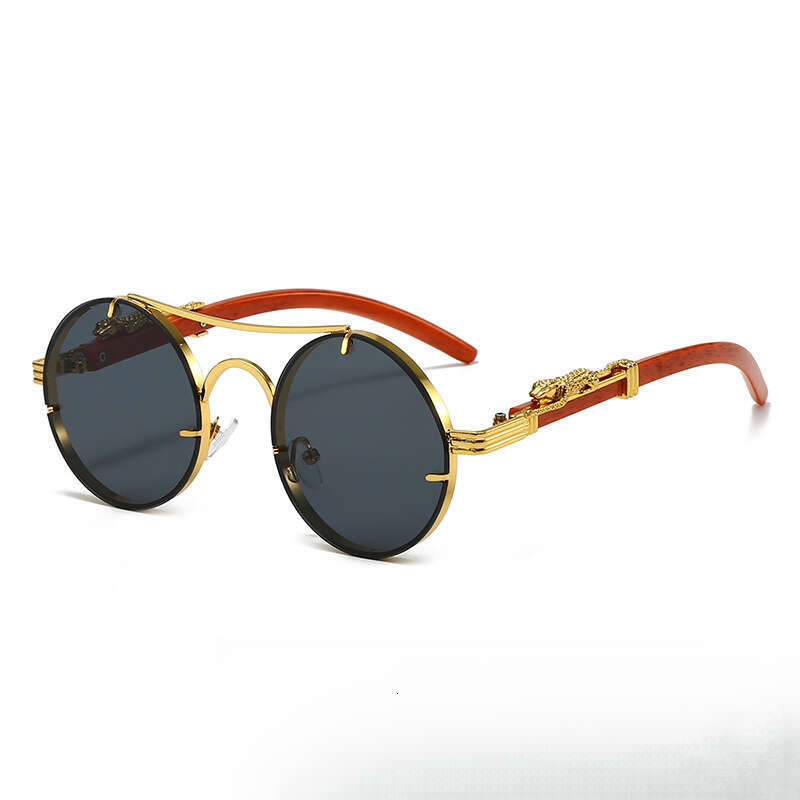 Luxury Brand Designer Sunglasses European And American Retro Double-Bridge Round-Frame A Unique High-End Feel, Men's Fashion Sunglasses With Wood