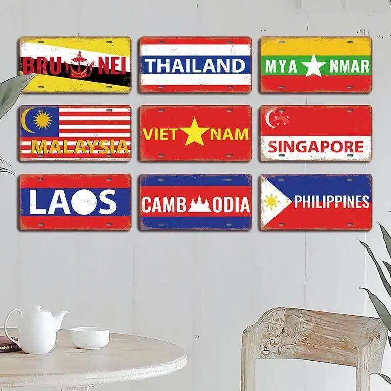 Vintage Country Poster License Plates Saudi Arabia Singapore Thailand Metal Aluminum Sign For Bar Garage Club Home Wall Decor 26Y0507